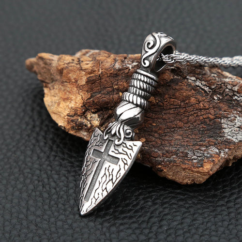 Fashion Viking Spear Pendant Necklace Men Vintage Punk Stainless Steel Cross Arrow Pendant for Male Viking Jewelry Accessories
