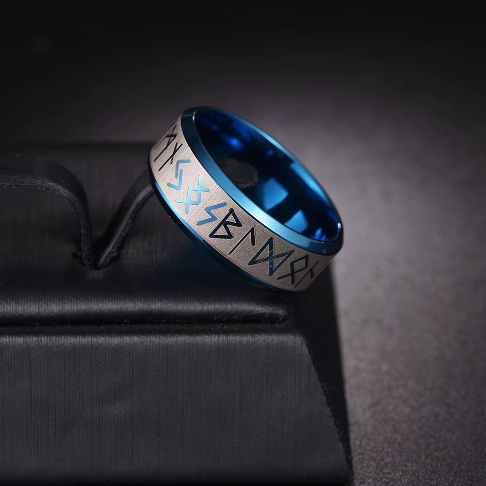 Stainless Steel Nordic Viking Rune Ring Mens Viking Ring Runes Words Odin Norse Viking Amulet RETRO Rings Jewelry