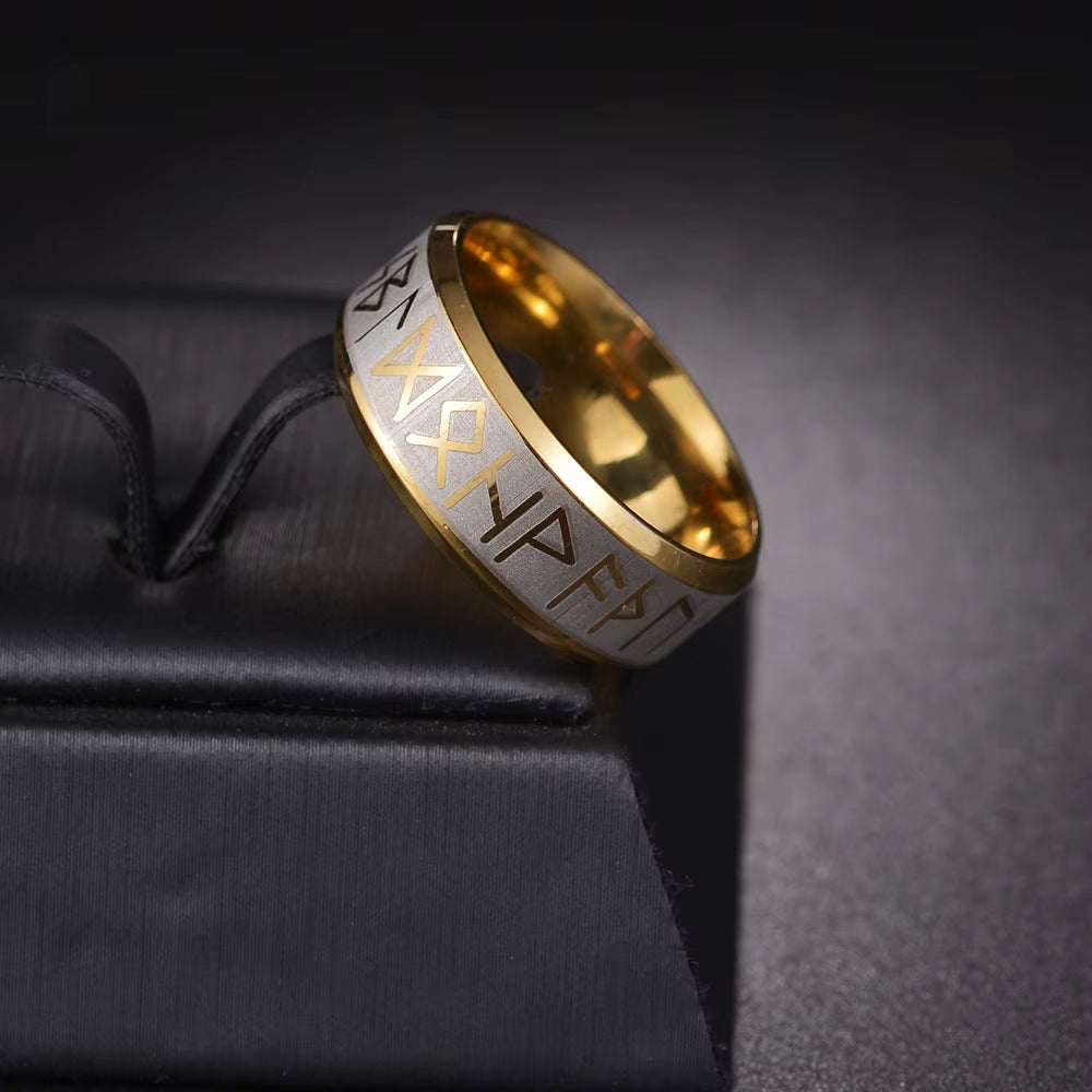 Stainless Steel Nordic Viking Rune Ring Mens Viking Ring Runes Words Odin Norse Viking Amulet RETRO Rings Jewelry
