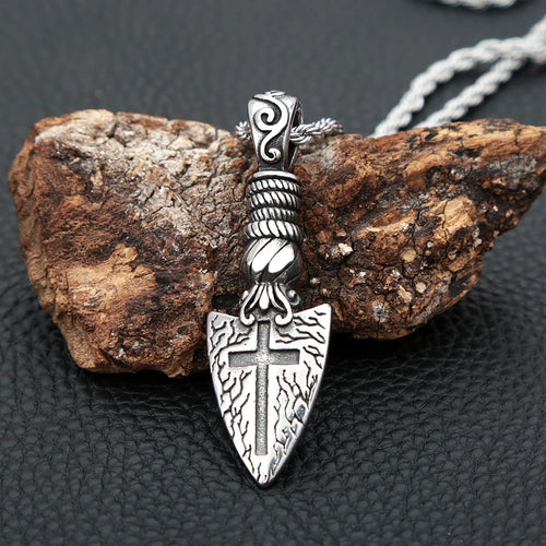 Fashion Viking Spear Pendant Necklace Men Vintage Punk Stainless Steel Cross Arrow Pendant for Male Viking Jewelry Accessories