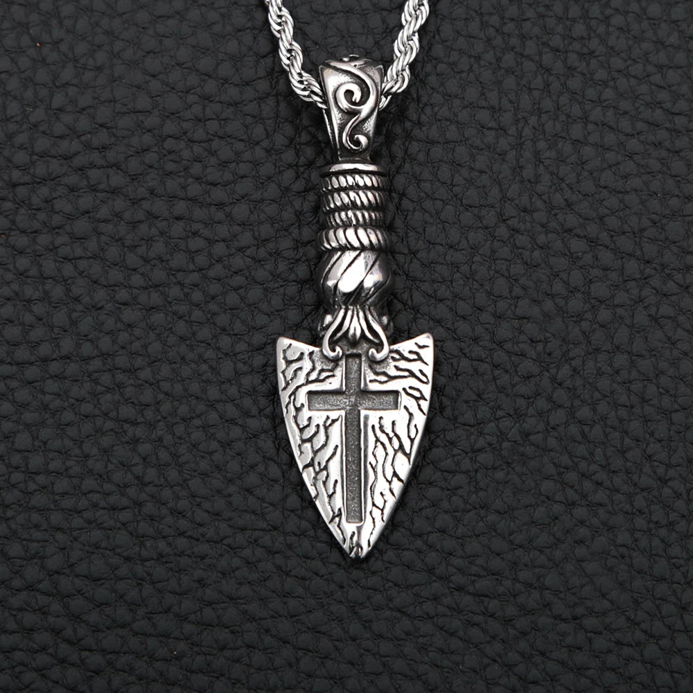 Fashion Viking Spear Pendant Necklace Men Vintage Punk Stainless Steel Cross Arrow Pendant for Male Viking Jewelry Accessories